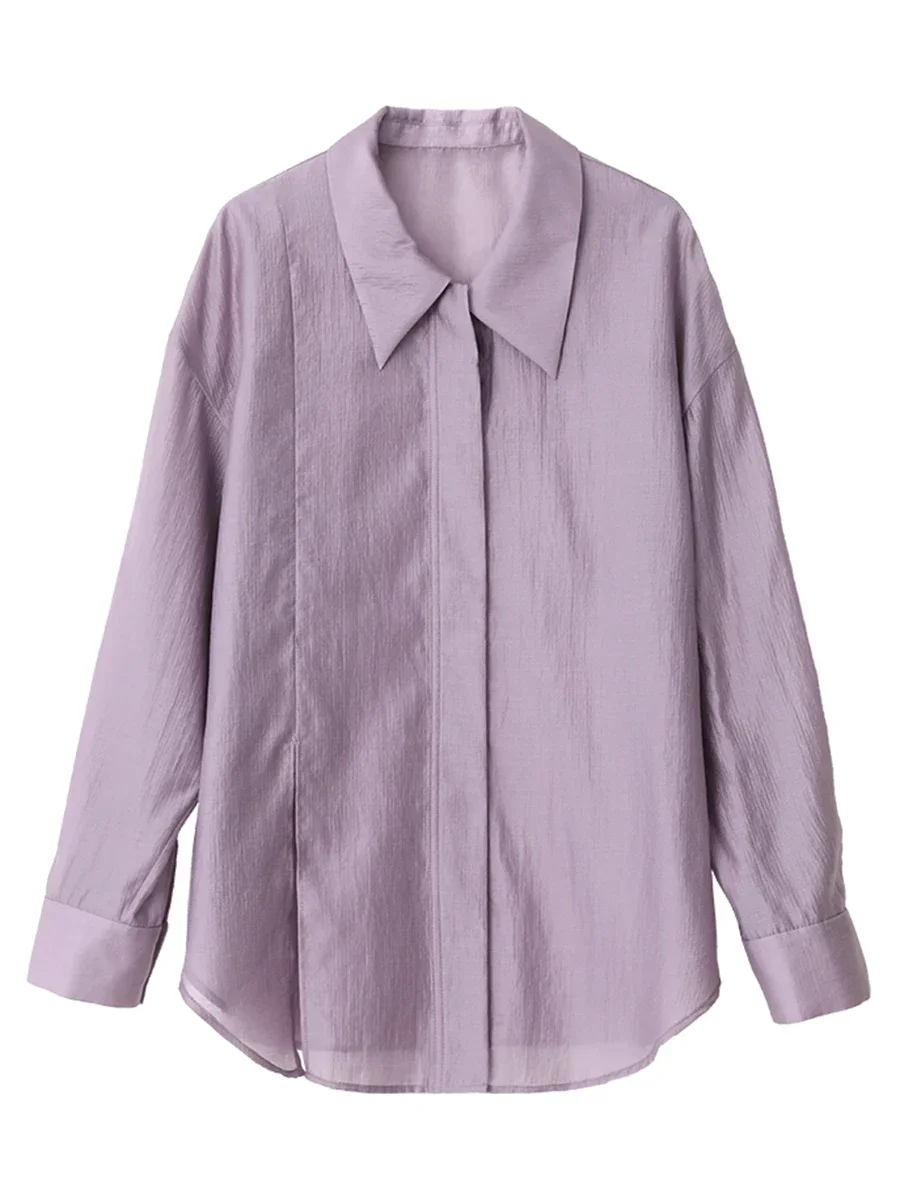 CHIC VEN Women Thin Shirt Long Sleeve Casual Loose Slightly Transparent Cool Blouses Woman Solid Design Female Top Summer 2026
