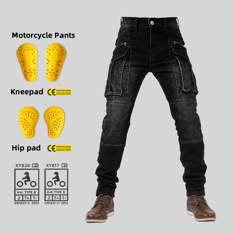 Moto Jeans Motorcycle Pants Men Women Knee Pads Off Road Commuting All Season Stretch Slim Riding Trousers Protective Gear Spodn