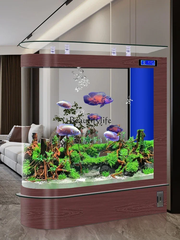 

yj9 Household Living Room Medium and Large Fish Tank Aquarium Glass Floor Screen Partition Ecological Fish Globe