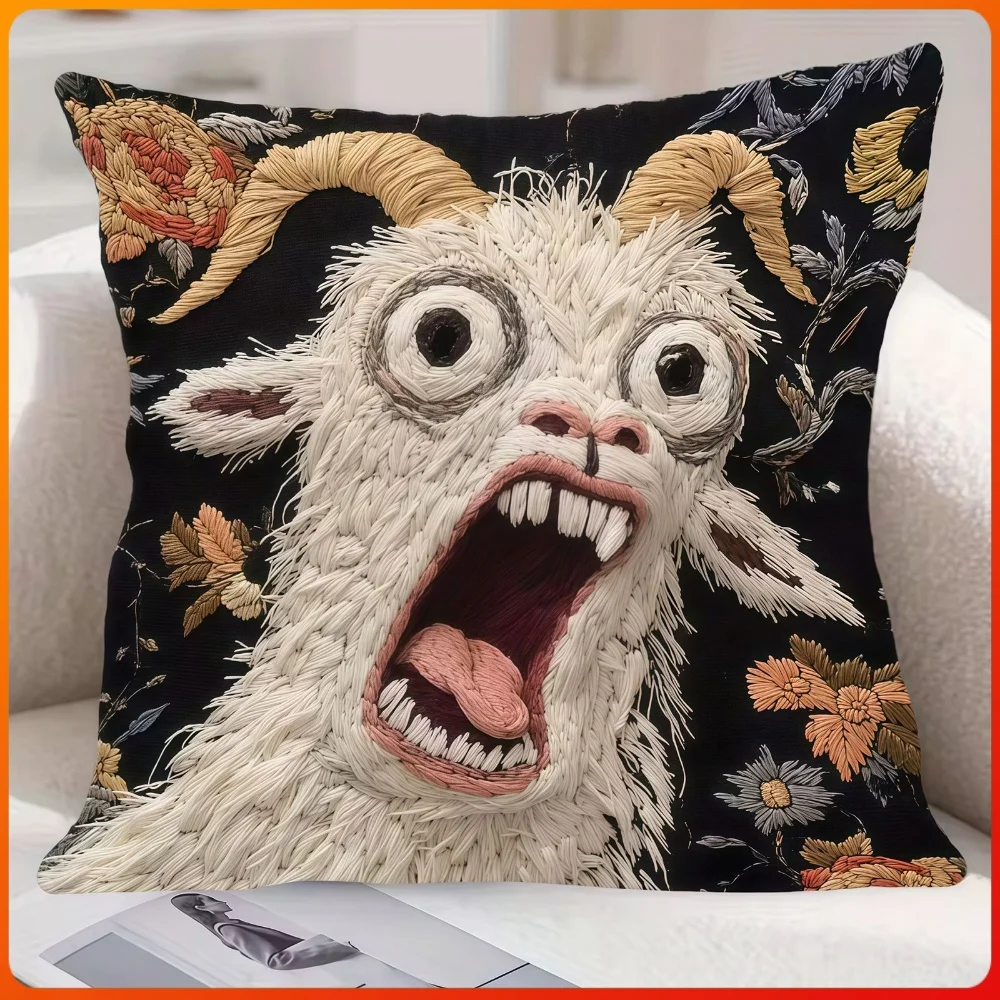 Screaming Goat Throw Pillow Cover 18x18 Inch Hilarious Animal Graphic Soft Pillow Case for Couch Sofa Bedroom Living Room