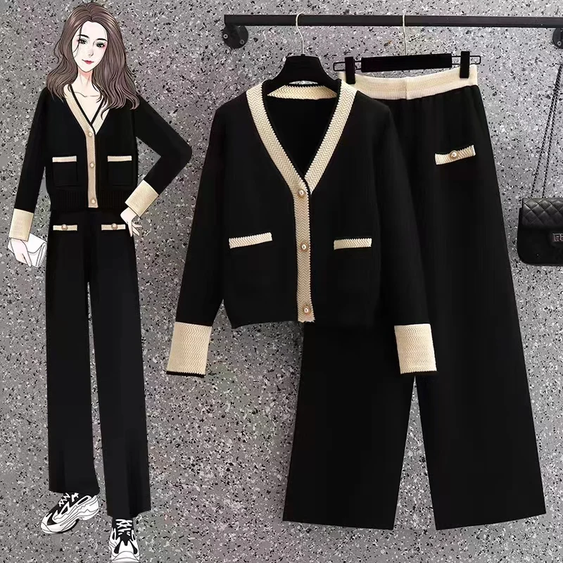 Women Knitting 2-pieces sweater Suit soft V-neck Single-Breasted cardigan+Pants lady winter sweater Set autumn Tracksuit cloth