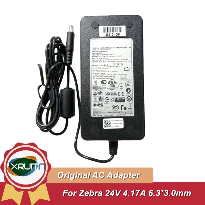 

Оригинальный адаптер переменного тока 24 В 4,17 А 100 Вт FSP100-RDB 808101-001 для Zebra ZXP3 GX420D GX420T GX430T GX43 6,3x3,0 мм, зарядное устройство