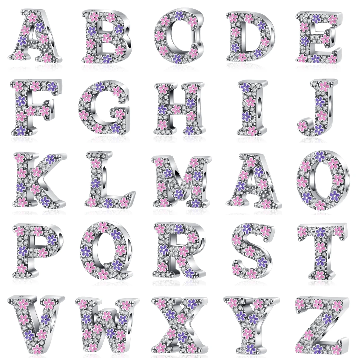 Hot Sale 925 Sterling Silver Flower Alphabet 26 First Names Letter Charm Bead fit Original Pendant Bracelet DIY Women Jewelry