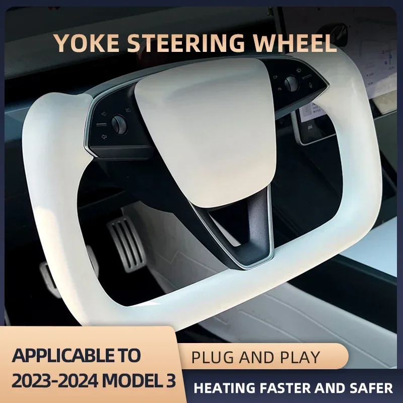 

For Tesla Model3 Highland 2023-2024 Yoke Handle Steering Wheel With Heating Nappa Leather Volante Steering Wheel Car Accessories