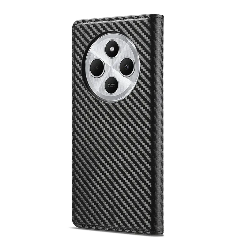 LC-imeeke Carbon Fiber Magnetic Wallet Case For Xiaomi Redmi 14C 13C Note 14 13 Pro Plus 5G Note14 4G Leather Flip Book Cover