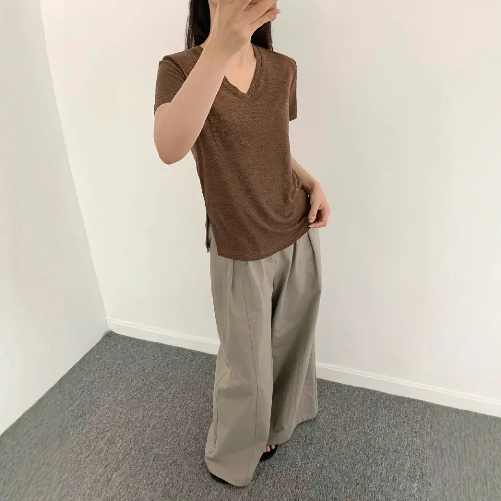 

Women's French Imported Linen T-Shirt Short-Sleeved Skin-Friendly High-Quality Cool Top Dew Design