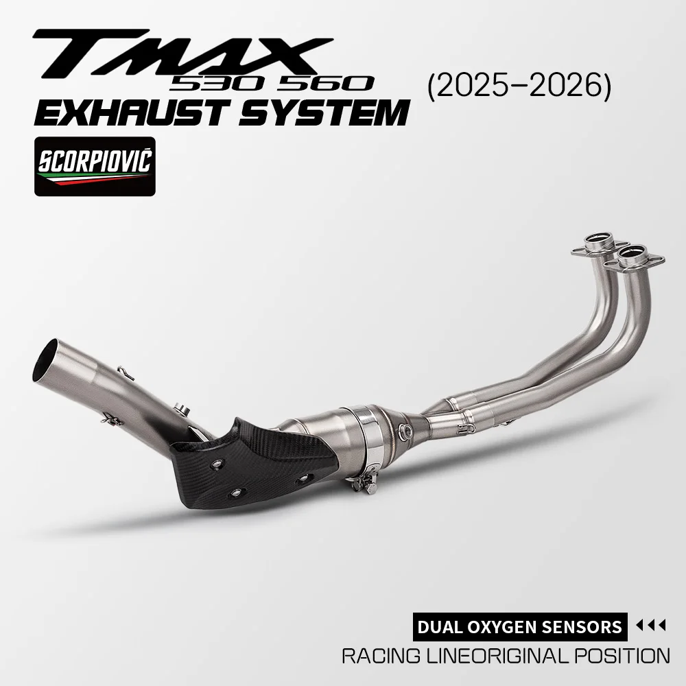 Stainless Steel Modified Exhaust System For Yamaha Tmax530 Tmax560 2016-2026 Front Link Pipe Dual O2 Sensor