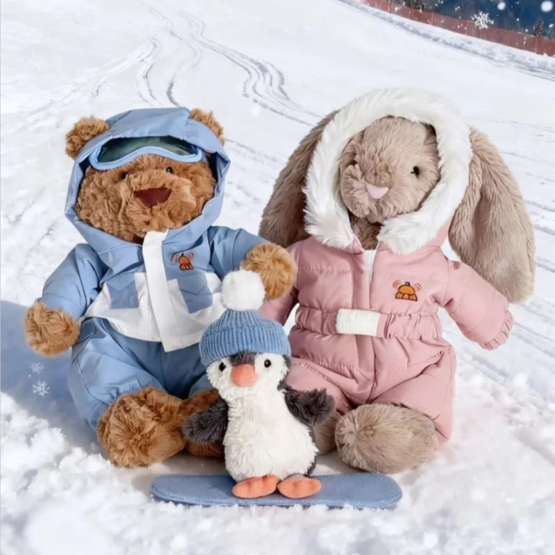 

Cute Dolls Themed Plush Toys Skiing Bonnie Rabbit Barcelona Bear Stuffed Animals Soft Winter Sports Themed Playthings Girls Gift