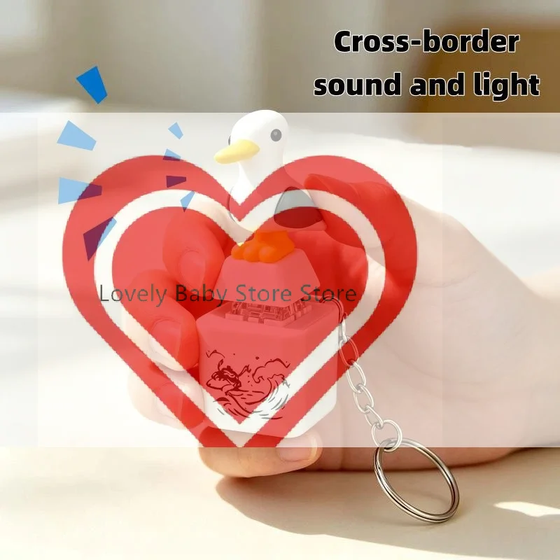 【BS】Cute Seagull Keyboard Fidget Toys Keychain Finger Button Clicker Decompression Toys With Sound Lights Rechargeable Ornament