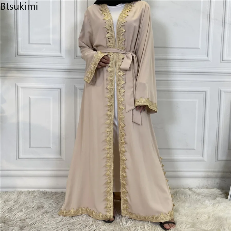 

Eid Arab Musilim Embroidery Cardigan Robe for Women Abaya Jalabiya Long Dresses Dubai Lace-up Kaftan Vestidos Ramadan Gown Robe