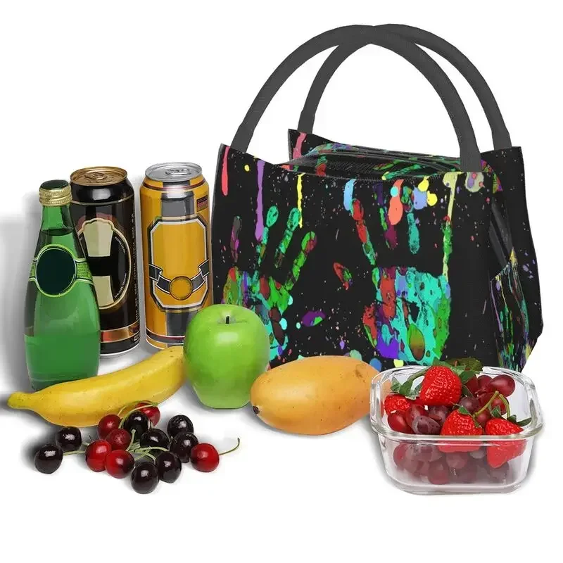 Crazy Multicolored Running Splashes Hands Thermal Insulated Lunch Bags Women Lunch Tote for Work Travel Storage Meal Food Box