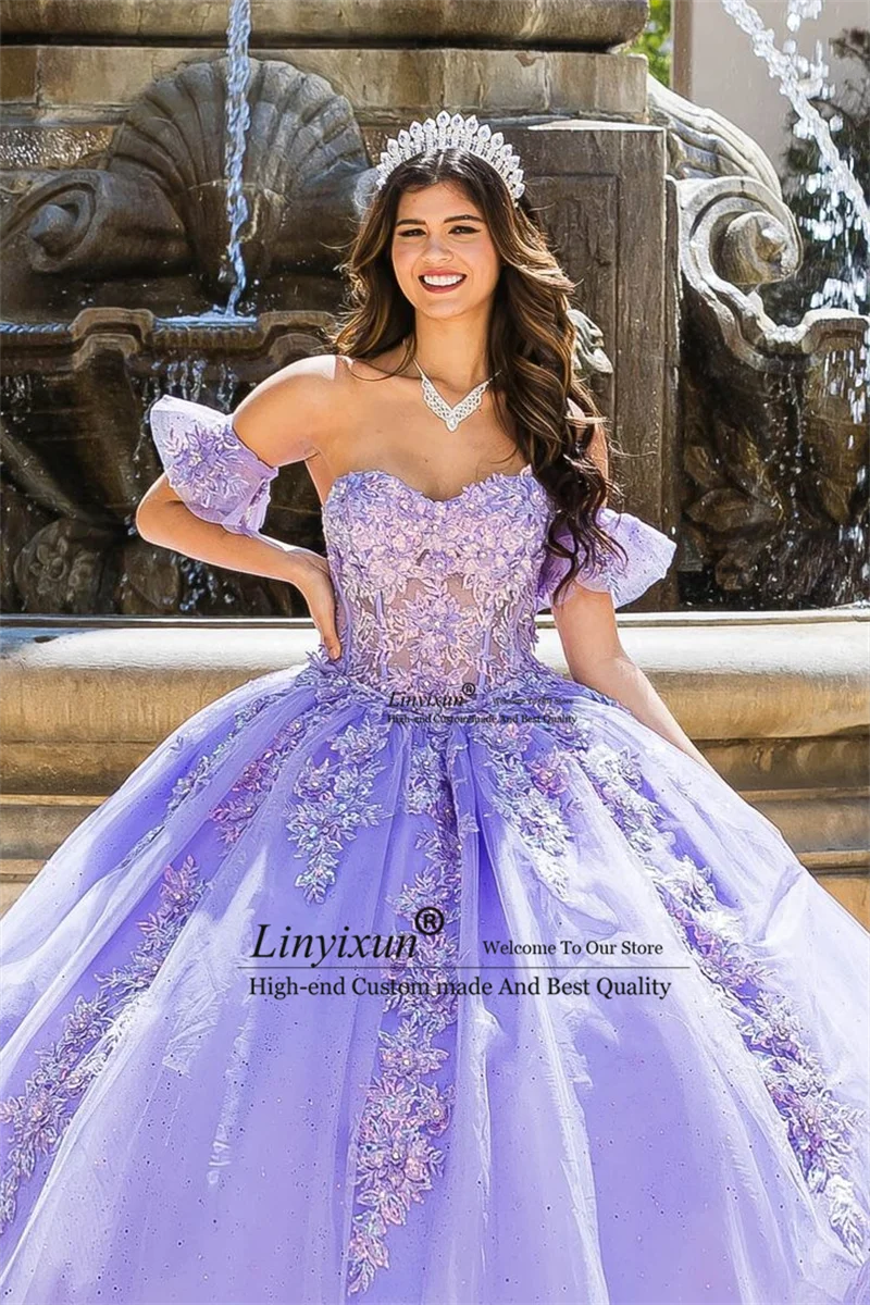 Vestido de quinceañera con volantes y flores de lavanda, bonito vestido de baile, boda, fiesta de cumpleaños, princesa