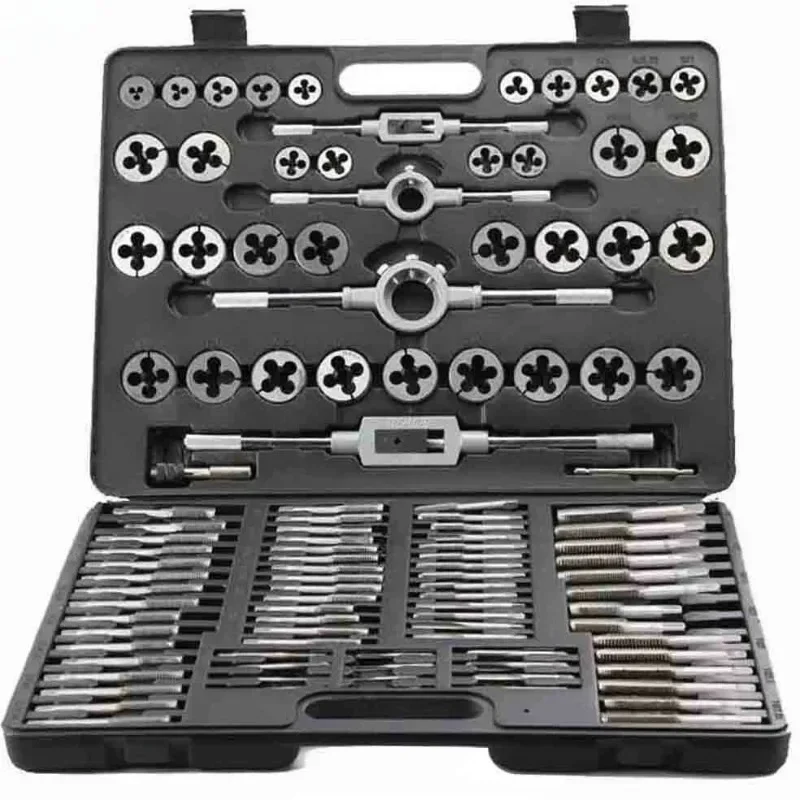 

Tap and Die 110Pcs Tap and Die Set High Speed Steel Titanium Tap and Die Combination Set for Cutting External & Internal Threads