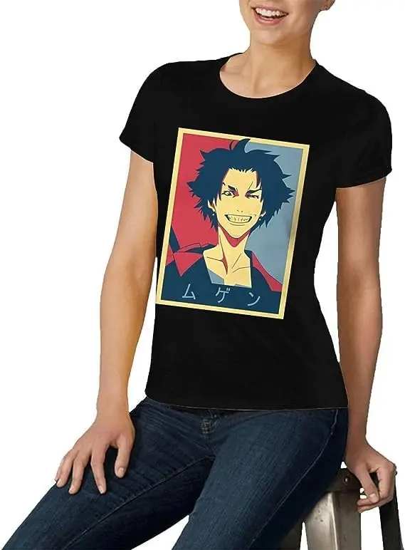 Samurai Anime Champloo Shirt Women's Fashion Short Sleeve Cotton T Shirts Quick Dry Pattern Custom Tee Tops Black
