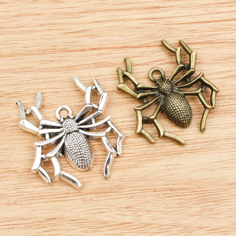 5pcs 35x32mm Antique Bronze and Antique Silver Plated Spider Handmade Charms Pendant:DIY for bracelet necklace