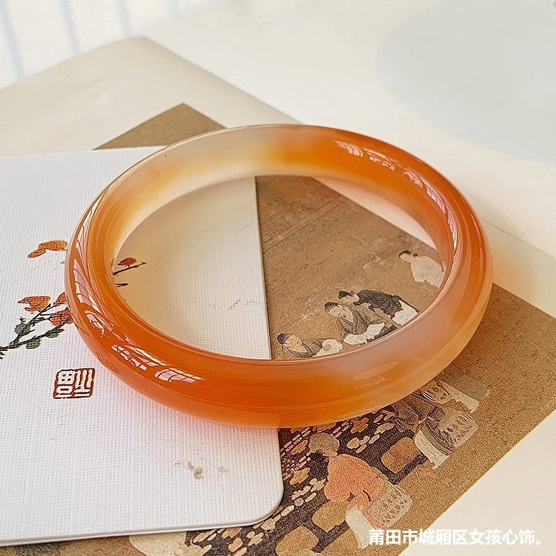 

Koi fish natural agate , yellow chalcedony bracelet, mountain half water design, good fortune, vintage versatile gi