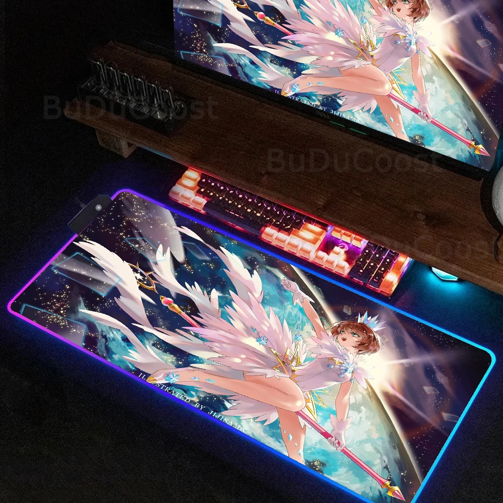 Sakura Cardcaptor variedad Sakura Anime impresión de alta definición tamaño XXL alfombrilla de ratón RGB retroiluminación Accesorios de ordenador alfombrilla de ratón