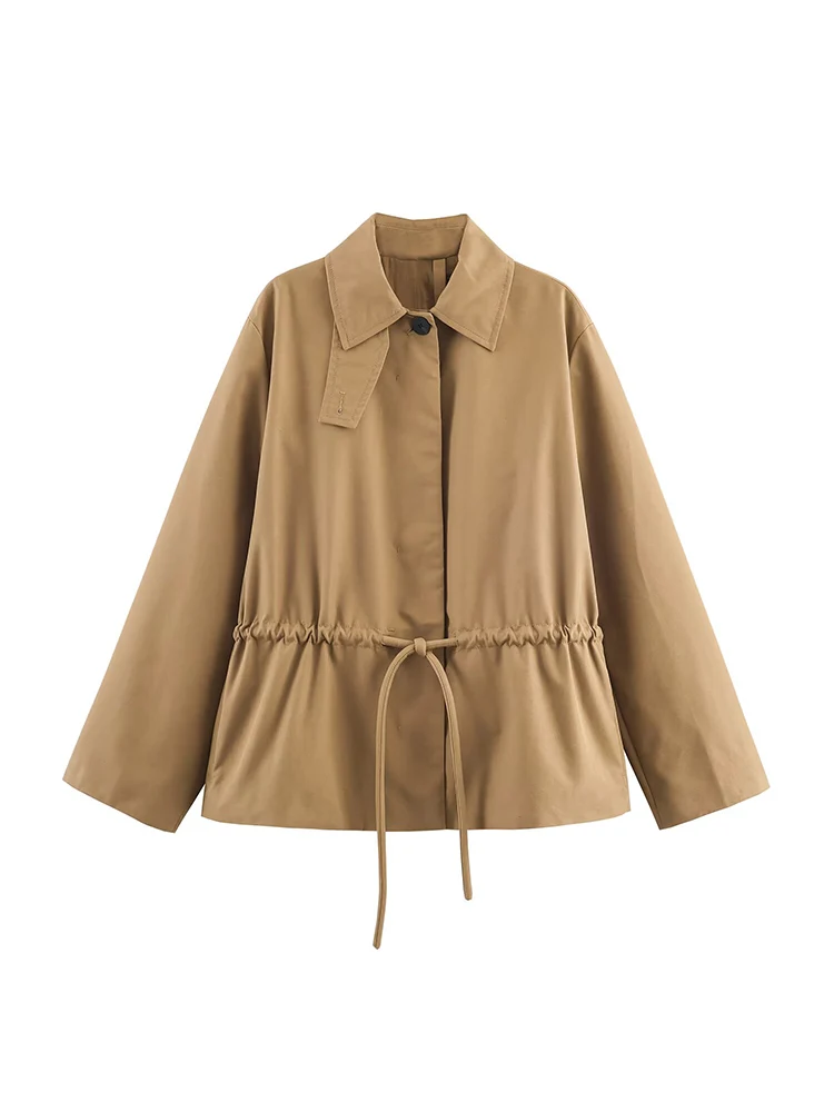 

Новая женская мода в европейском стиле, универсальная темпераментная куртка-парка с регулируемой талией и короткими рукавами