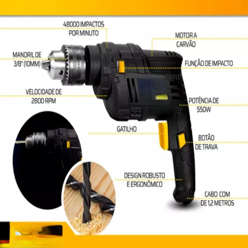Broca profissional 3/8" Pol 550W 127V - Ferramenta de perfuração poderosa