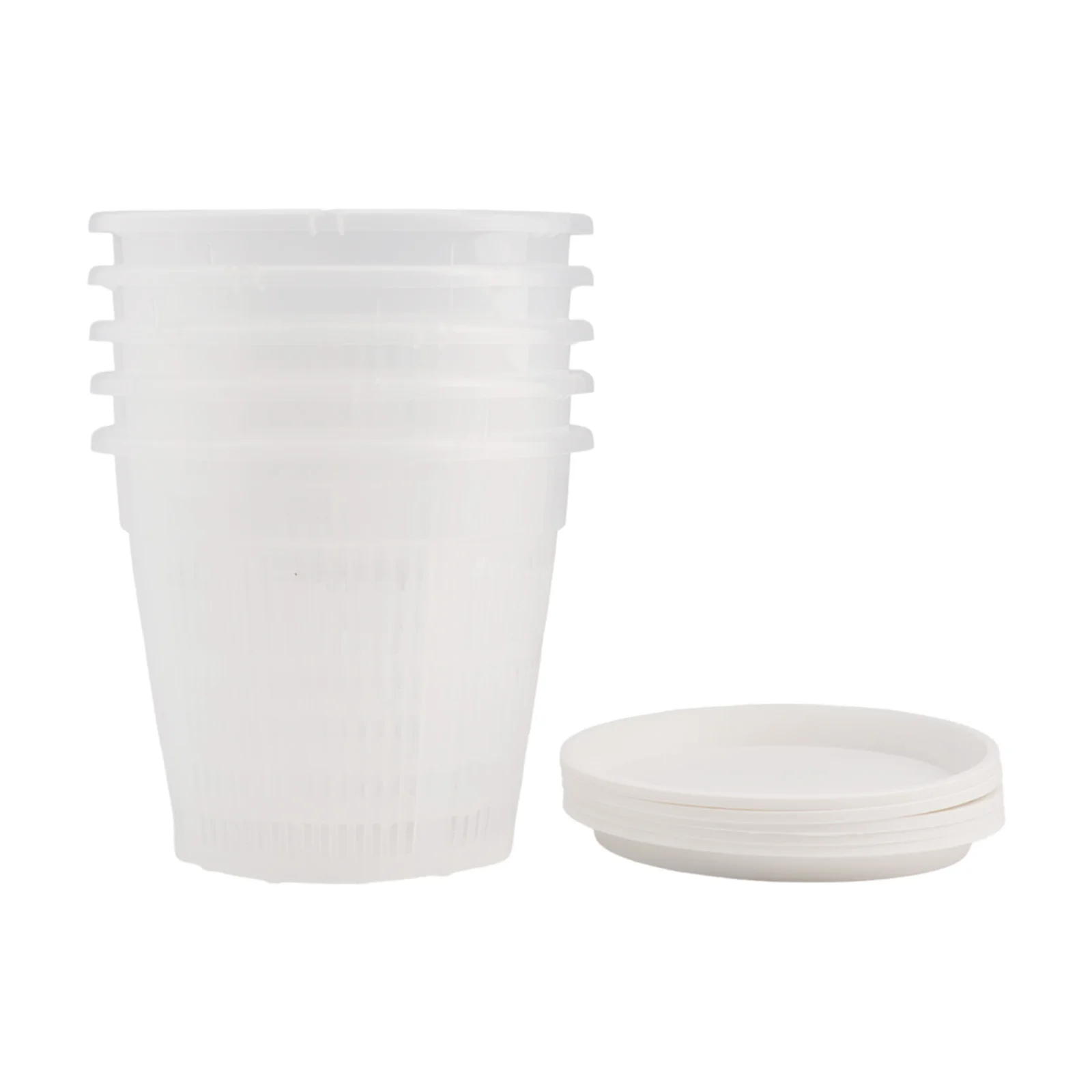 Orchid Pot Set of 5 in Clear Plastic with Matching Saucer Bases Great Choice for Home or Office Plant Displays