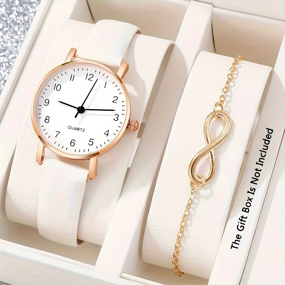 2pcs/set New Elegant Round Digital Quartz Watch and Bracelet, with Round Alloy Case, Perfect Gift for Ladies (without Box)