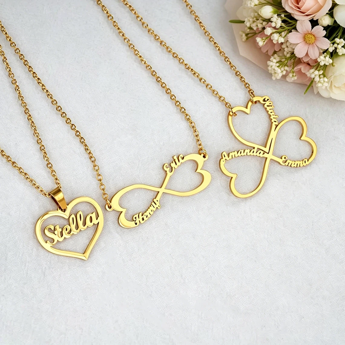 Personalized Custom Multiple Heart Names Necklace Stainless Steel Customized Couple Kid Family Member Name Necklace Jewelry Gift