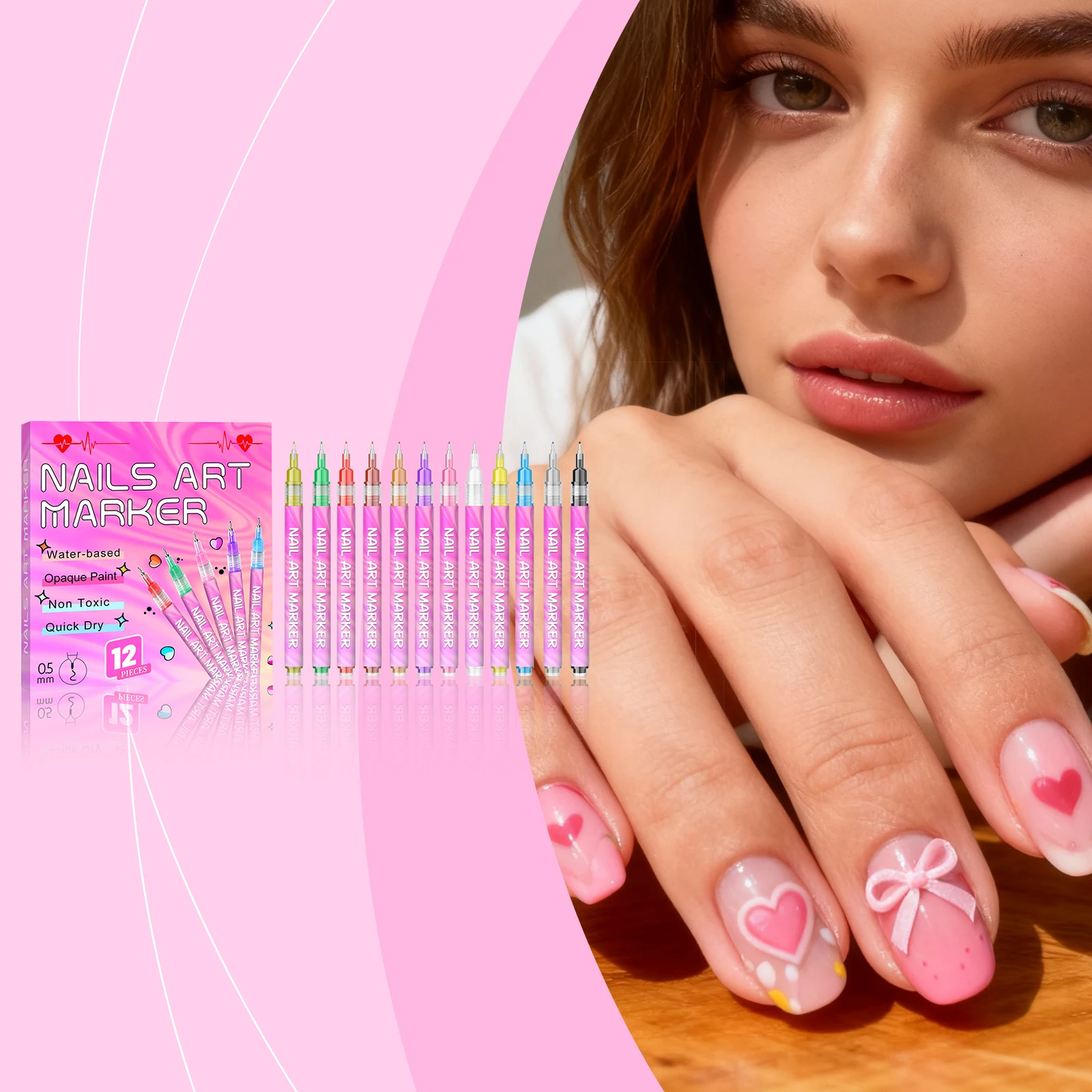 

12 Color Nail Art Pens Set 3D Quick-Dry Nail Polish Acrylic Paint Markers for Paint Dotting Liner Pen Nail Salon DIY Design Kit
