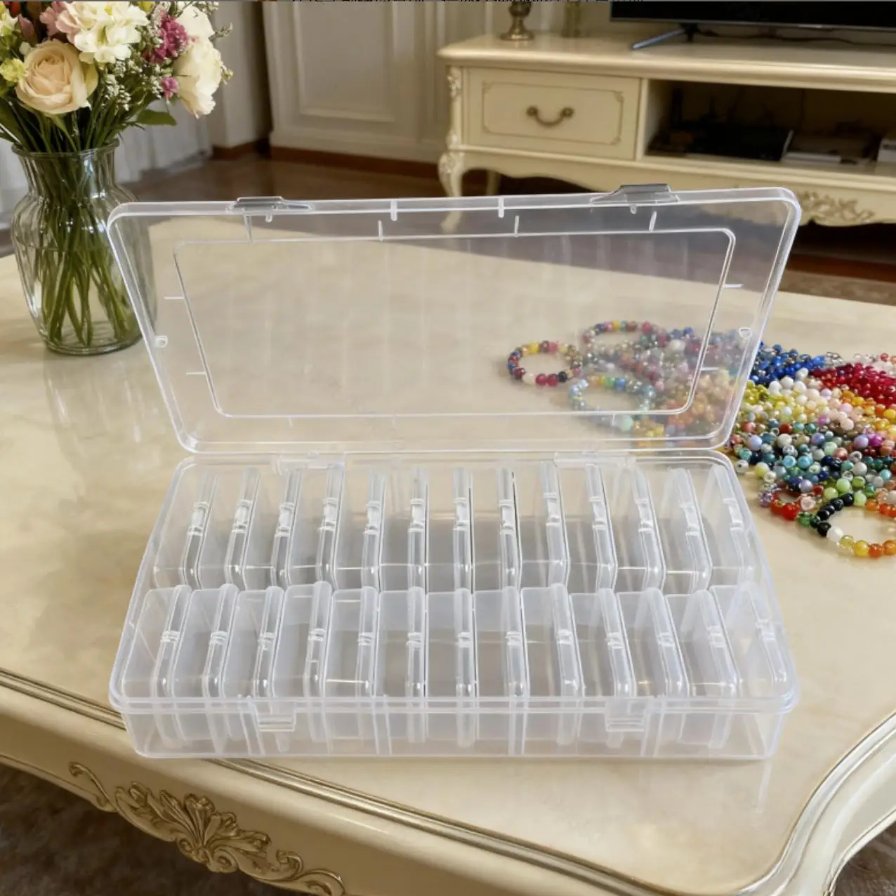 25pcs Transparent Plastic Craft Storage Box Set with 24 Individual Small Storage Boxes And 1 Main Storage Box for Organizing And