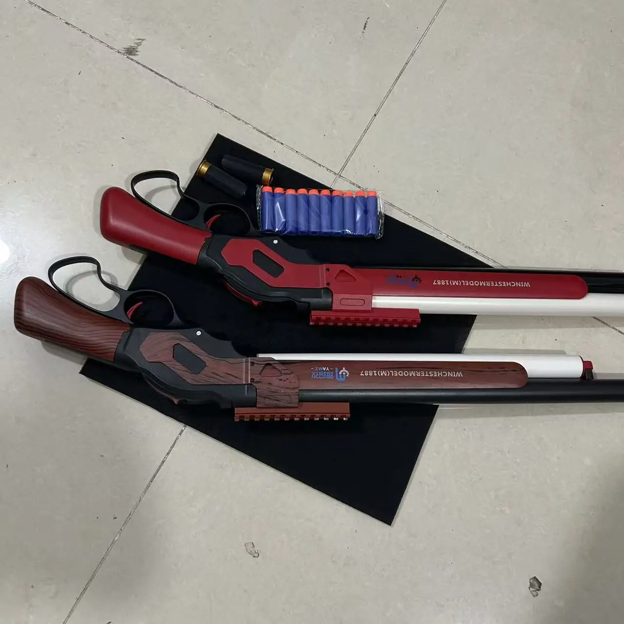 Winchester M1887 Lever Action Revolver Replica Speelgoedcadeau voor kinderen - Soft Bullet Gun Houtkleur Grijs Rood Grijs Pistool