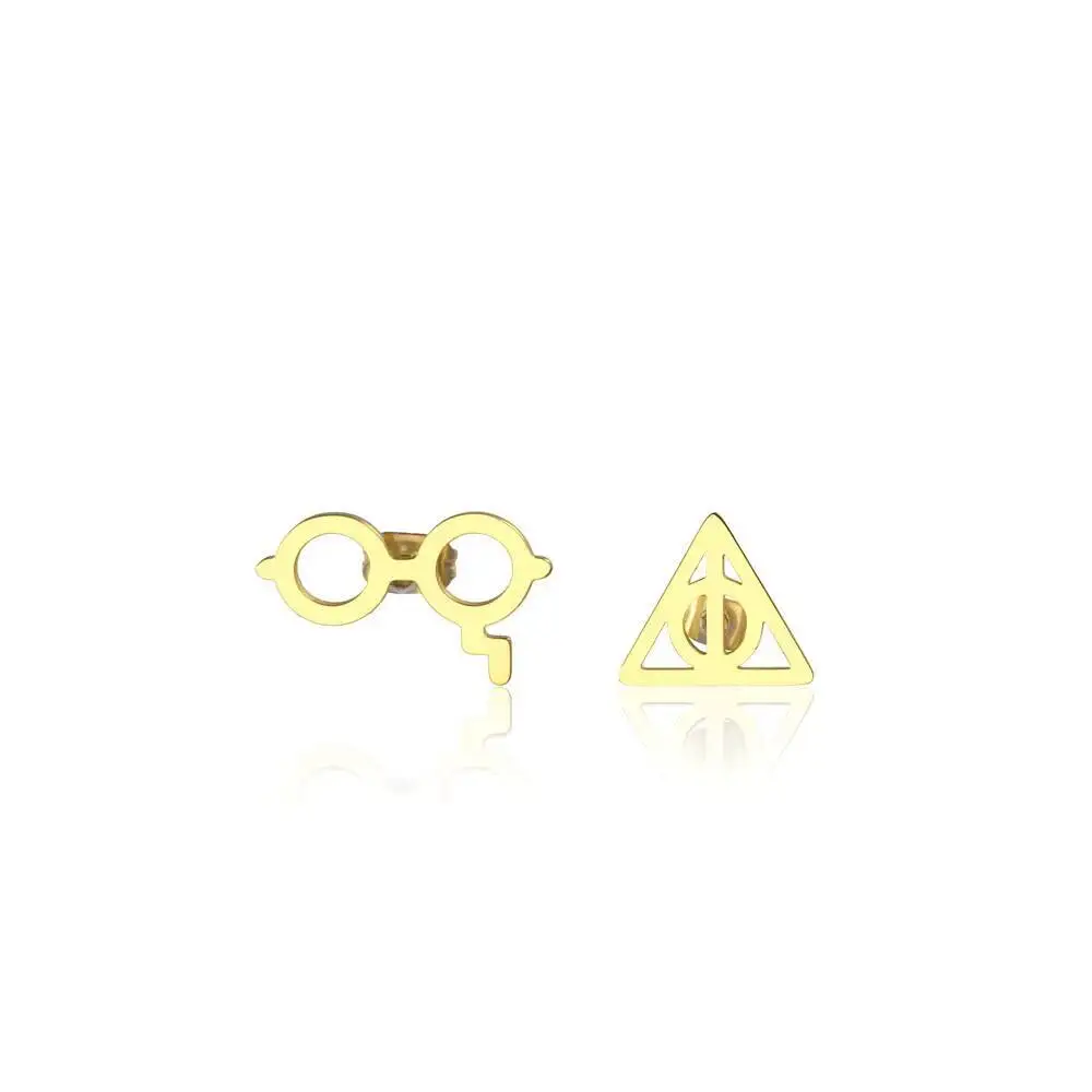 Stainless Steel Simple Harr Petter Deathly Hallows Glasses Lightning Asymmetric For Women Gold Plated Stud Earrings