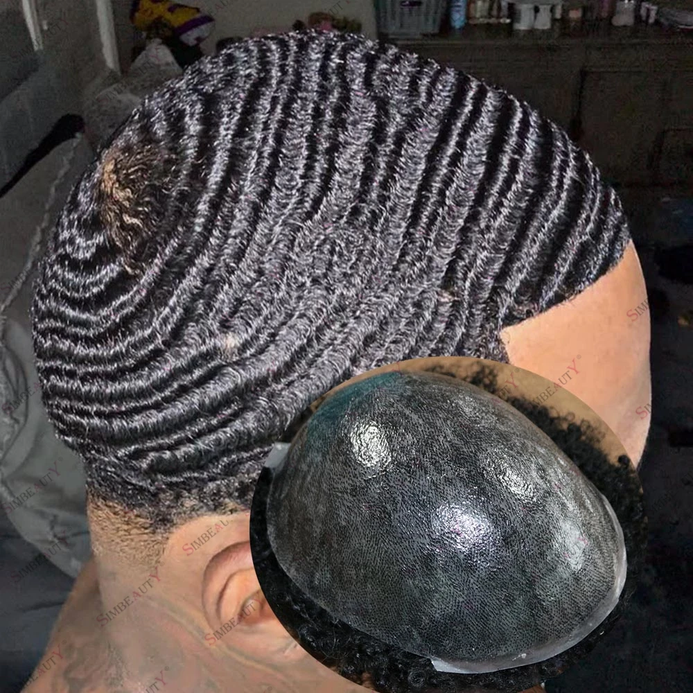 

Необнаружимая основа для кожи, черная мужская 360-волна, 8 мм, 10 мм, 15 мм, глубокая волна, афро-прическа, парик, супер прочные парики из микрокожи 0,1 мм