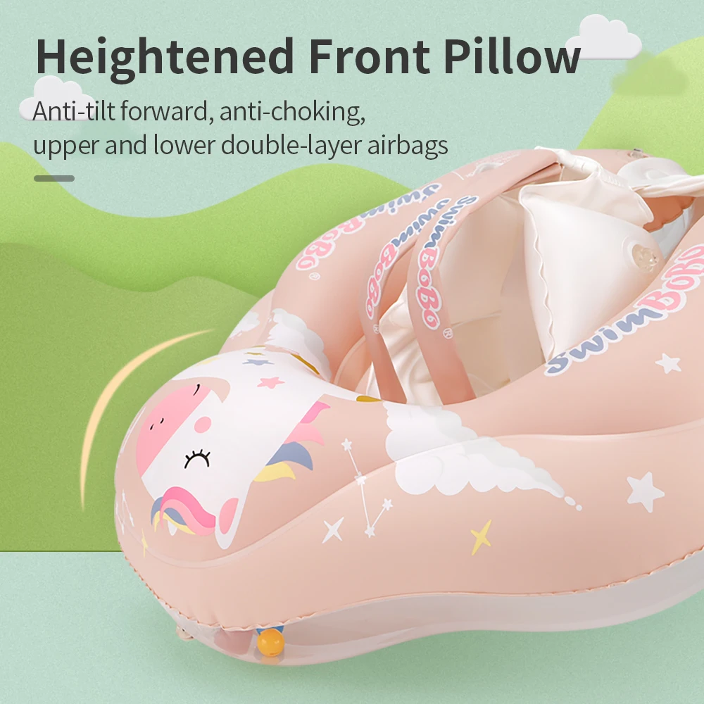 Pink Pony Swim Ring with Float Ball & Pants Pocket - Safe Tummy Time Float for Infants, Double Shoulder Straps, Anti-Flip Design