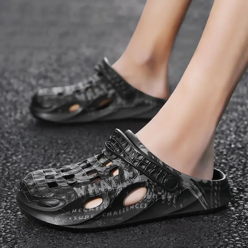 Rock Pattern Men's Shoe Outdoor Hole Beach Slides Cheap Shoes Liquidation Pvc Elegant Comfortable Original Rubber Male Slipper