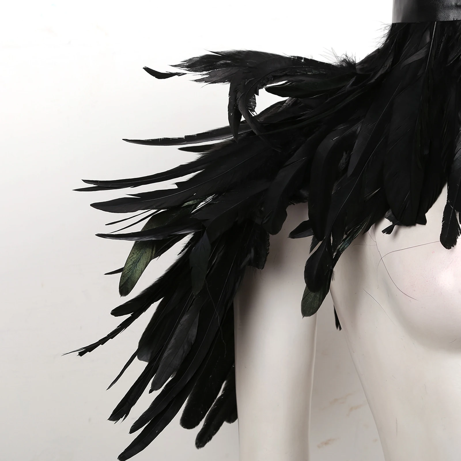 Punk Gothic Natural Dyed Rooster Feather Cape Shawl Shoulder Wings Choker Collar for Party Halloween Cosplay Rave Stage Costume