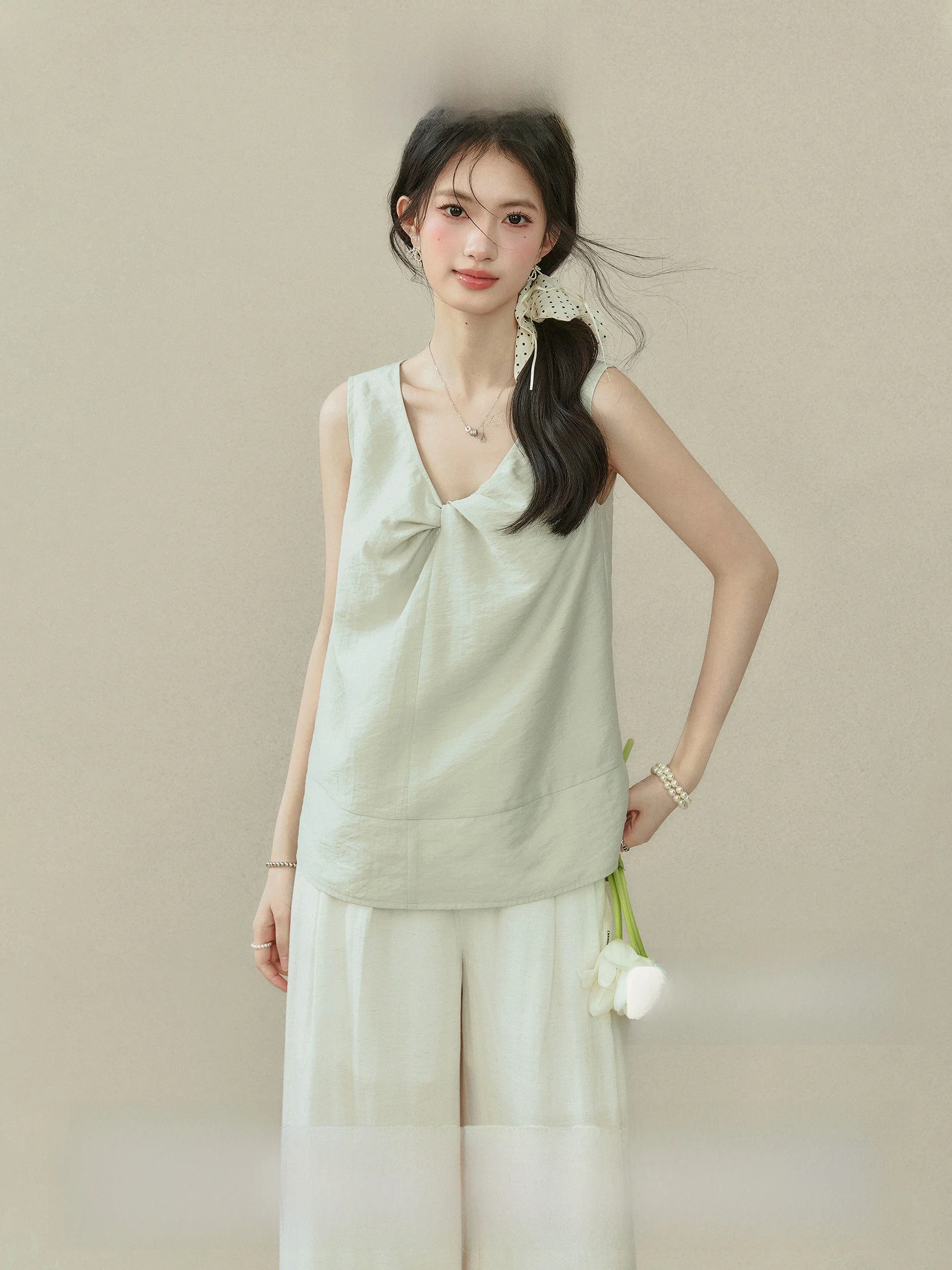 

Ou Yang Xi Fraant Vanilla Ice Cr Loose Knot Nel Vest Asymmetric Commute Sle Regular Length Color Top