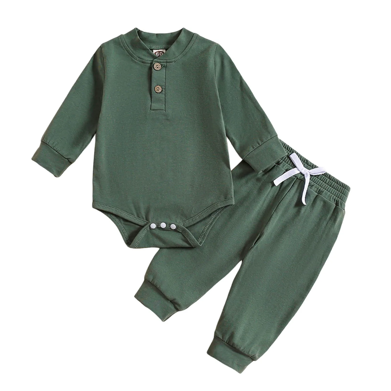 

Toddler Boy Jumpsuit Babys Comfortable And Breathable Set Simple Solid Color Long Sleeve Pants Casual Two Long Sleeve Shirts 12m
