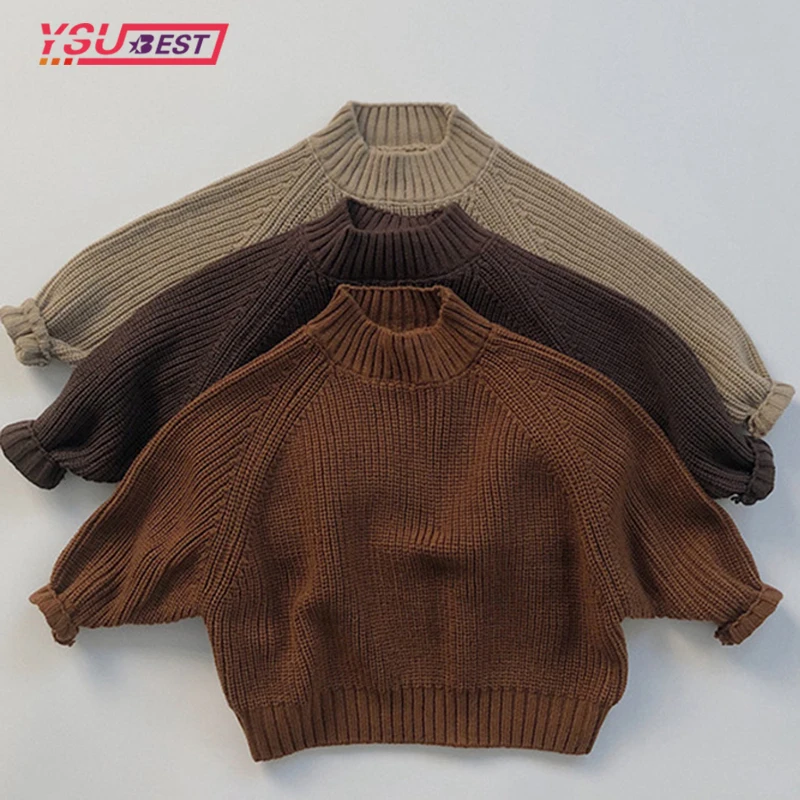 

Baby Girls Boys Knitting Pullover Long Sleeved Autumn Sweater Kids Solid Color Kint Pullovers Girls Boys Clothes Korean Style