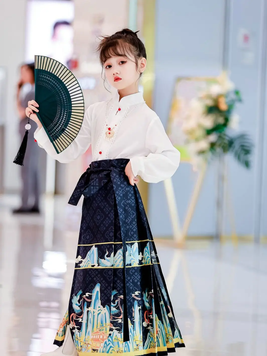 Saia infantil com cara de cavalo, estilo nacional feminino, conjunto fino de hanfu, verão antigo para crianças grandes, nova, primavera e outono, 2023