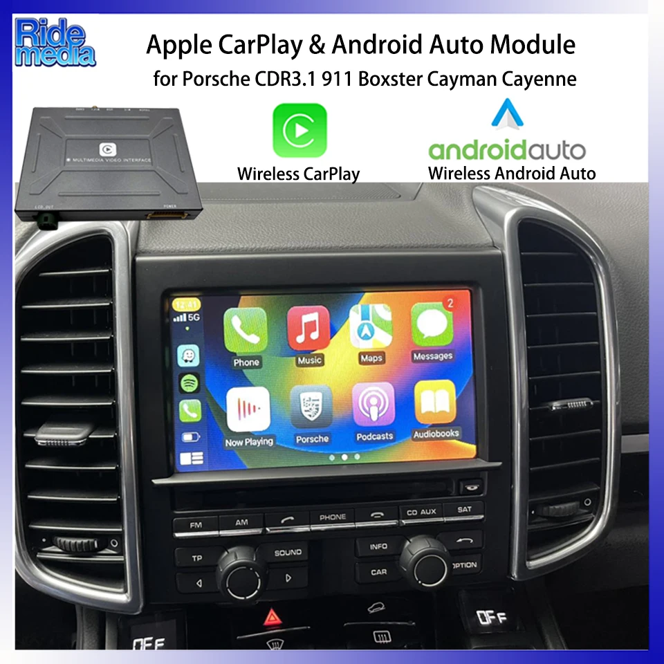 RideMedia Apple Map Music Bluetooth CarPlay Android Auto Interface for Porsche PCM3.1 Cayenne Panamera Boxster Cayman Macan
