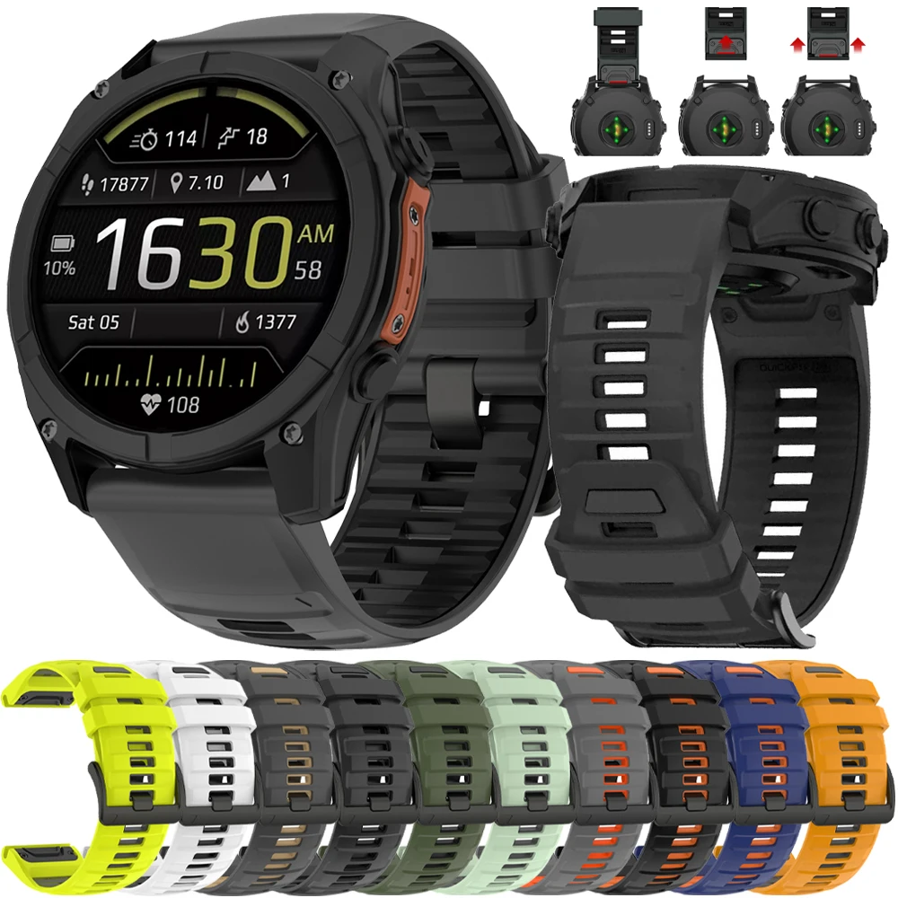 26 22mm Sport Silicone Band For Garmin Fenix 8 Pro Quick Fit Strap Tactix 8 7/Epix Gen2/Descent Mk3i G2/Fenix7 7x 6 6x 5x Correa