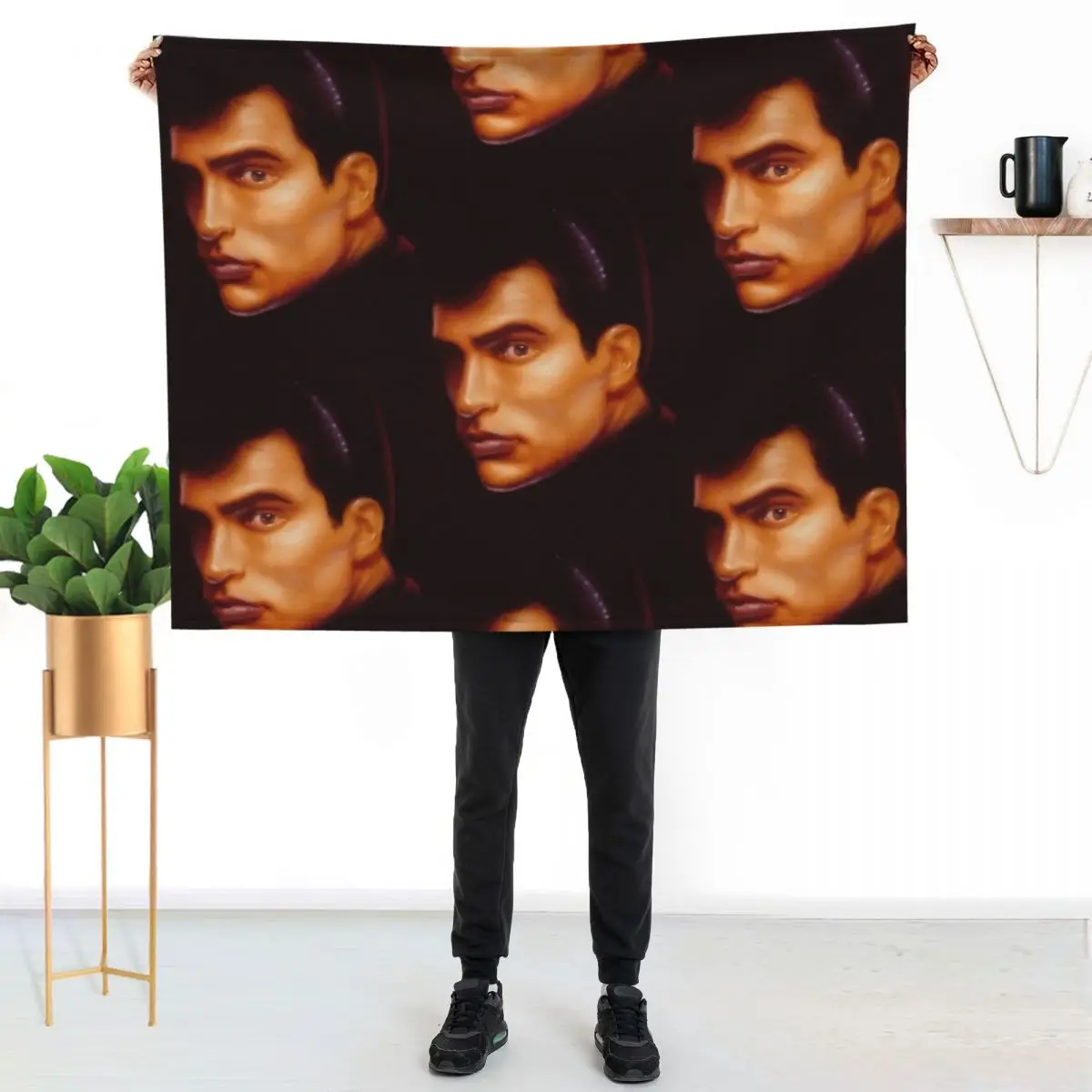 80s Retro Style Airbrush Man Throw Blanket couch cozy soft plush fuzzy picnic outdoor blanket