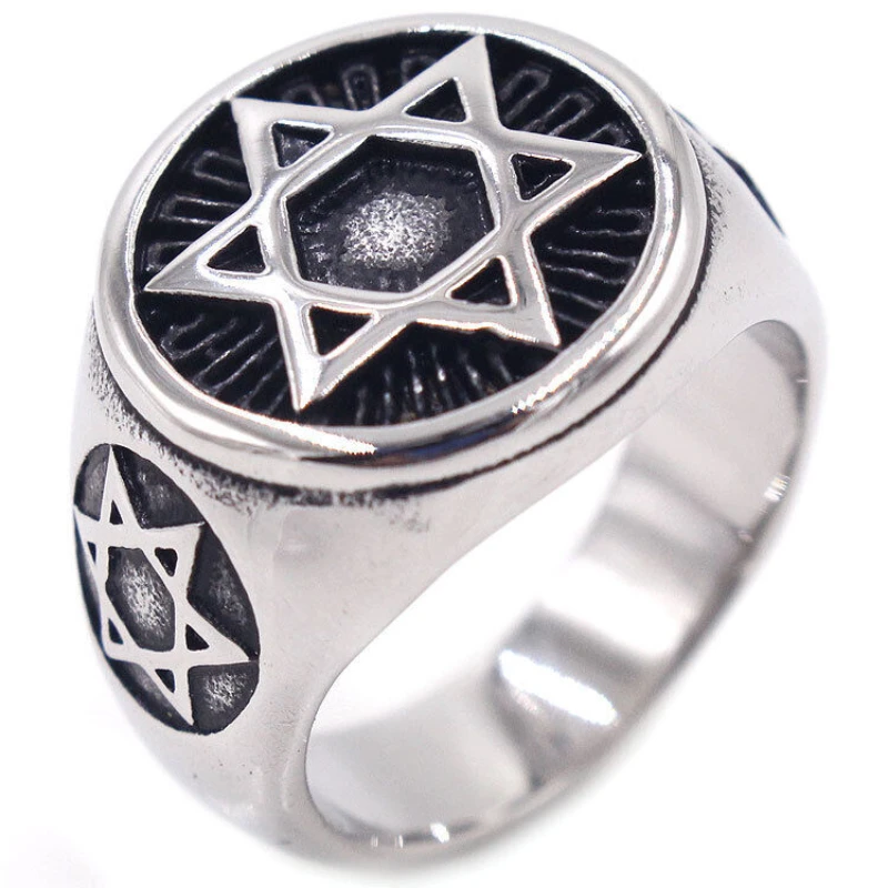 Saiye Mens Stainless Steel Six Point Hexagram Star Of David Ring Size 7-13 316l Jewelry Wholesale