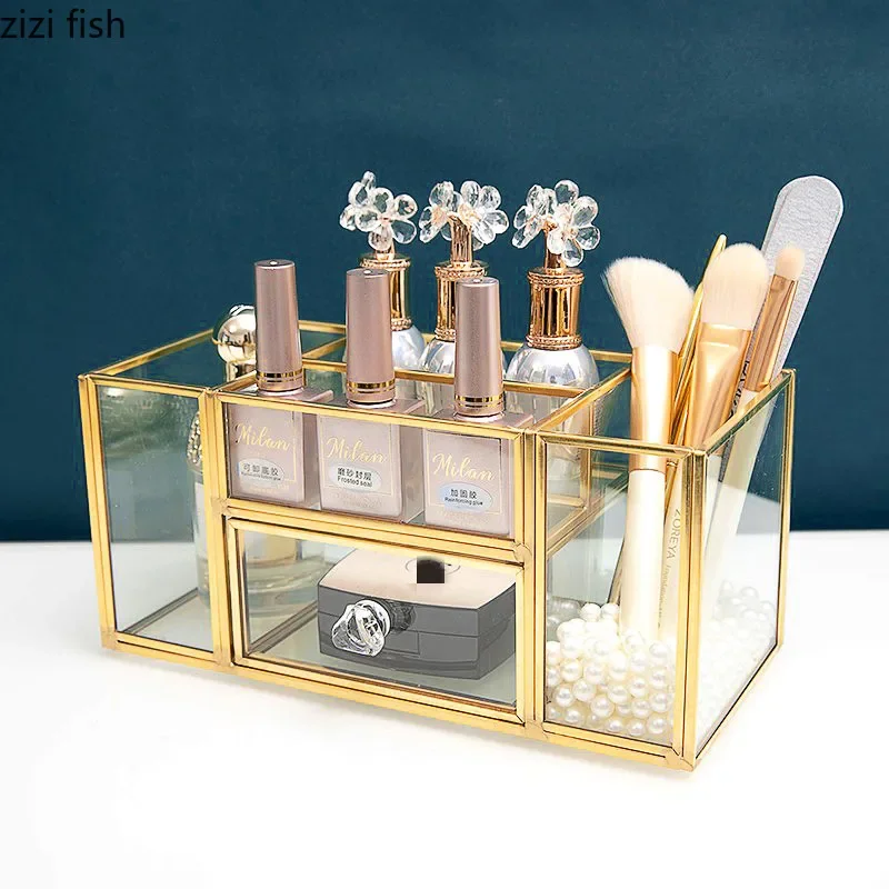 

Glass Phnom Penh Cosmetic Storage Box Lipstick Stand Makeup Brush Bucket Pen Holder Makeup Tool Storage Rack Cosmetic Organizer