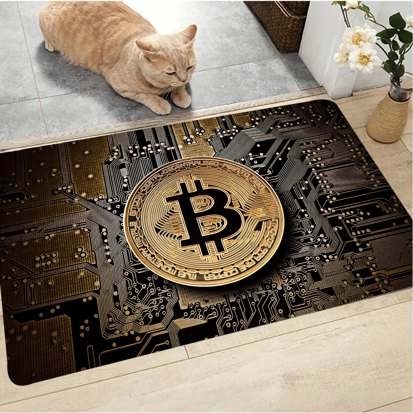 VIKAMA Bitcoin Pattern Rug, Non-Slip Absorbent Kitchen Mat, Suitable For Bathrooms, Bedrooms, Living Rooms, Home Decor
