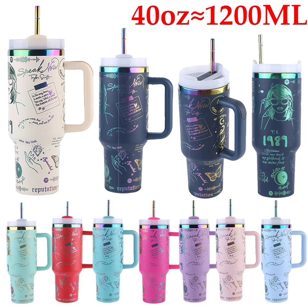 Stainless Steel Vacuum Insulated Tumbler 40oz Insulated Water Bottle with Straw Thermal Coffee Car Cup for Sports Outdoor Tour