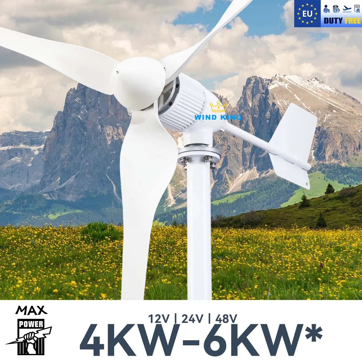 

【Higher Power】 6000W WindTurbine High Efficiency Windmill With MPPTCharger/Hybrid Solar System, For Home Use 3 Blades Horizontal