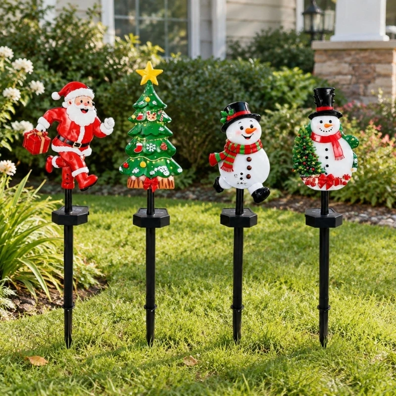 Solar Christmas Lawn Decoration Stake Light, PET and PP Ground Insert with Automatic LED Lights for Yard Displays Y5GB