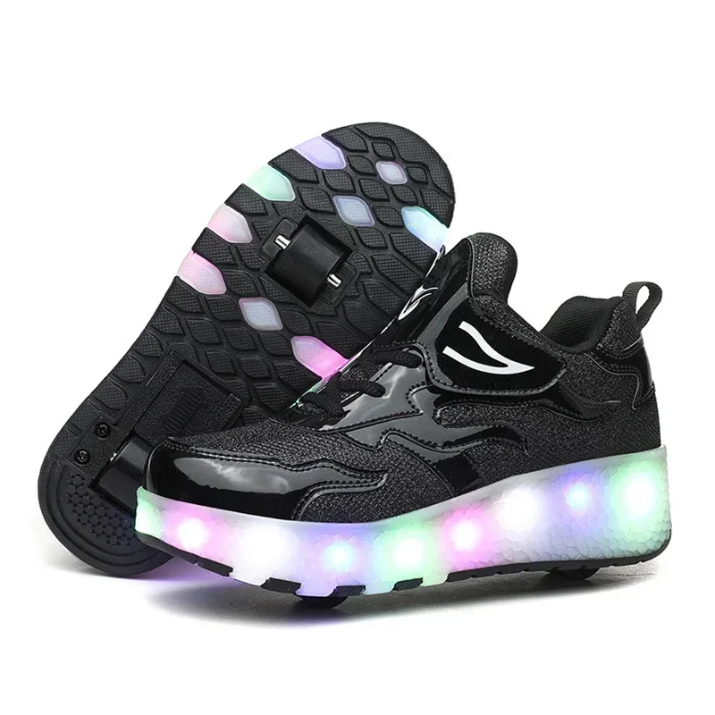 Kid Boys Girls Flashing Roller Skate Shoes Children Fashion LED Light Up Shoes USB Charging Luminous Wheels Sneakers for Street