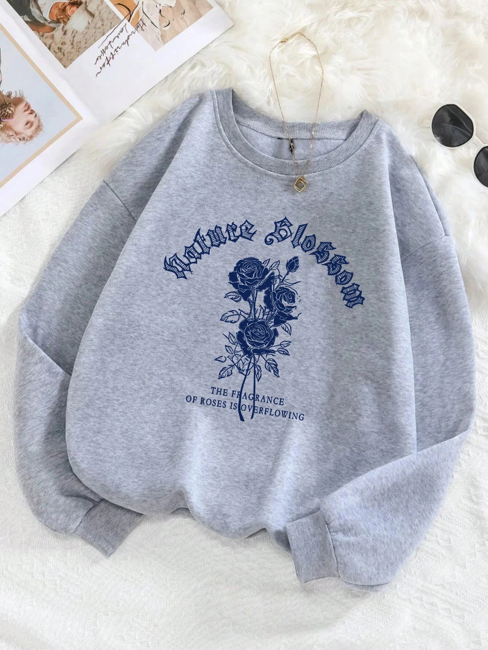 

Street Womans Hoodie Vintage Letters & Flowers Printing Sweatshirt Comfortable Crewneck Soft Pullover Autumn Female Sportswear