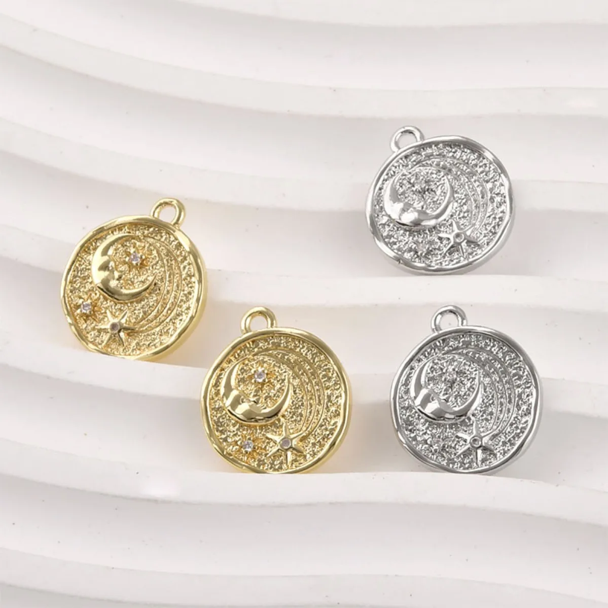 Brass 14K Gold Plated Color‑Retentive Star Moon Round Tag Pendant DIY Bracelet Necklace Earring Jewelry Making Supplies